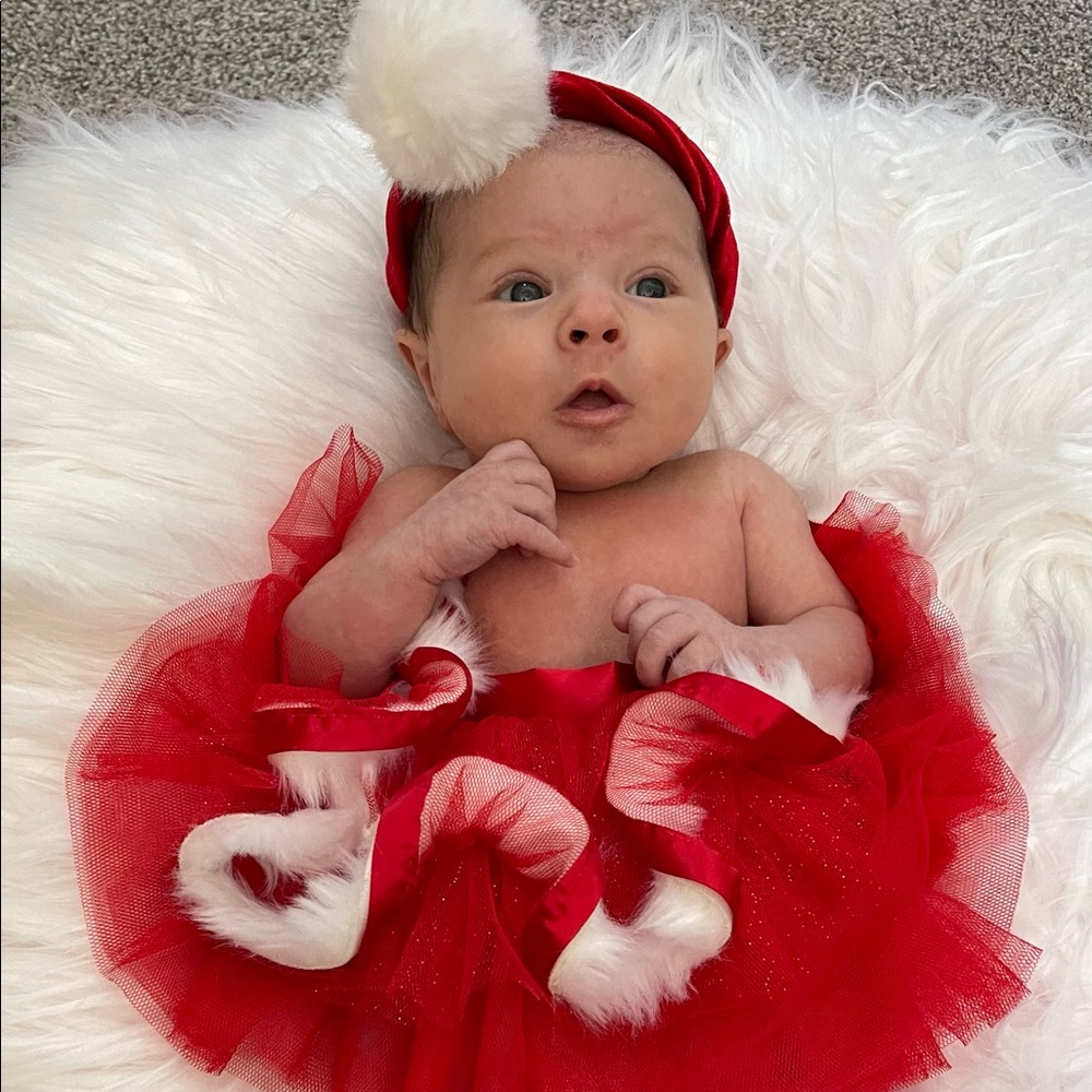 Adorable Christmas Santa Baby Infant Red Tutu Set; Size 0-3M